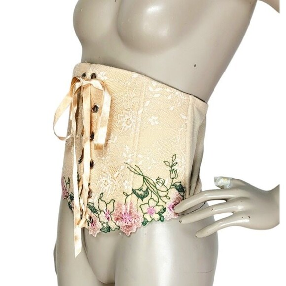 Cacique Renaissance Romantic Floral Lace Ribbon Lace-Up Waist Corset Belt 14/16